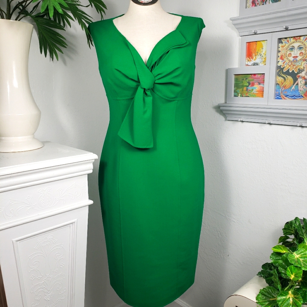Oscar de la Renta Green w/ Tie Neckline Sleeveless Feminine Vintage Jackie 'O 12